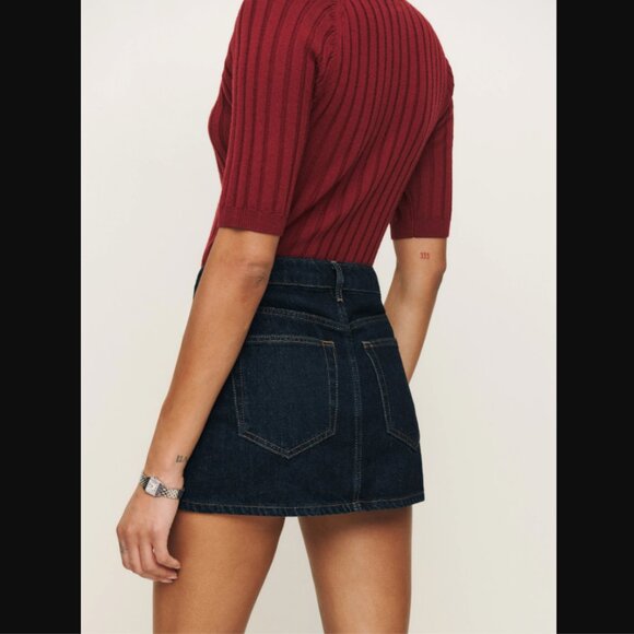 NWT Reformation Hazel Low Rise Denim Mini Skirt in Ondine - Size 27 - Picture 3 of 10